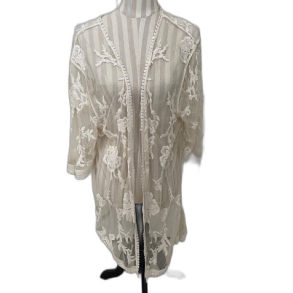 LUQ FROM Stitch Fix Sheer Lace Embroidered Cardigan
